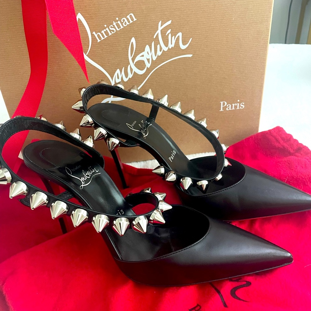 Christian Louboutin 37.5 calfskin spikita 100 sling backs